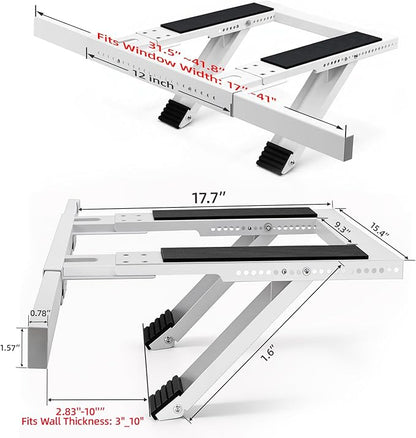 Window AC Support Bracket, No-Drill No-Tool Air Conditioner Support Bracket Adjustable Wall Mount, Heavy Duty Steel Holds Up to 300lbs, Fits Single Or Double Hung Windows, White