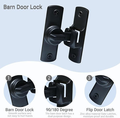 Upgraded Barn Door Lock - 90/180 Degree Flip Door Latch, Protecting Safety Sliding Gate Latches for Barn, Garden, Bathroom, Cabinet, Window, Sliding Door