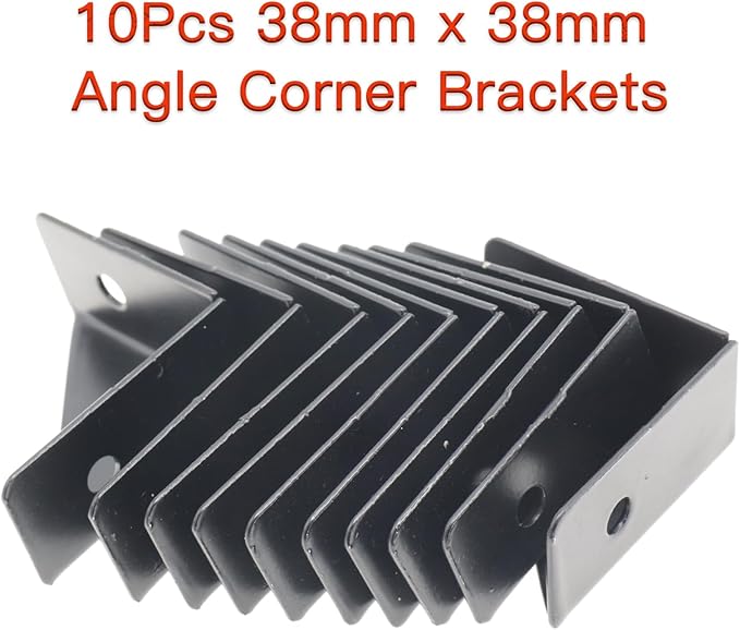 10Pcs Black Right Angle Corner Shelf Bracket, 38x38mm Metal Corner Brackets for Wood Desk Bed Cabinet Edge, 1.5x1.5inch 90 Degree Corner Shelf Support Braces, with Mounting Screws