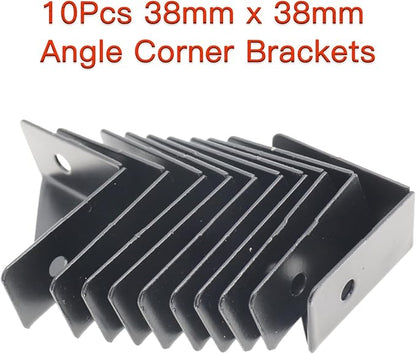 10Pcs Black Right Angle Corner Shelf Bracket, 38x38mm Metal Corner Brackets for Wood Desk Bed Cabinet Edge, 1.5x1.5inch 90 Degree Corner Shelf Support Braces, with Mounting Screws