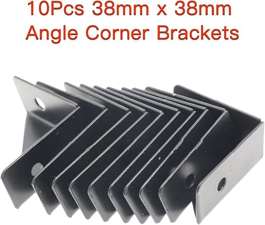 10Pcs Black Right Angle Corner Shelf Bracket, 38x38mm Metal Corner Brackets for Wood Desk Bed Cabinet Edge, 1.5x1.5inch 90 Degree Corner Shelf Support Braces, with Mounting Screws