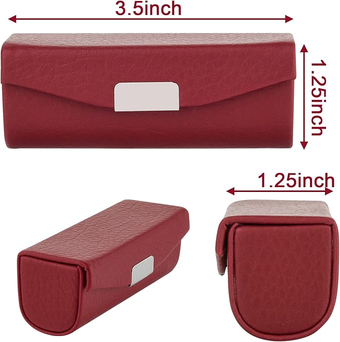 Beautyflier Women’s PU Leather Lipstick Case Holder with Mirror Rectangle Makeup Travel Cases for Purse Lipstick Holder (Red Lychee Pattern)