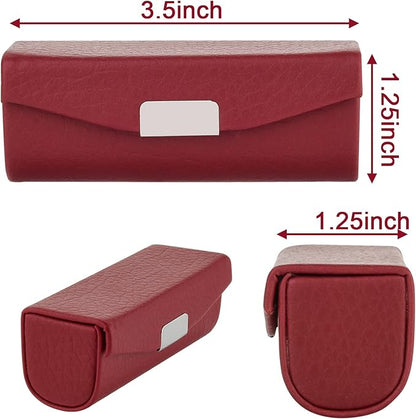 Beautyflier Women’s PU Leather Lipstick Case Holder with Mirror Rectangle Makeup Travel Cases for Purse Lipstick Holder (Red Lychee Pattern)
