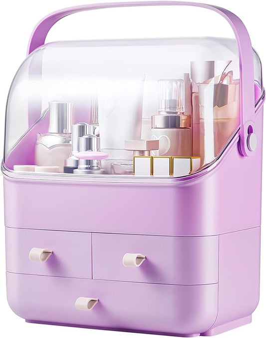 Large Makeup Organizer w Drawers Beauty Organizer Makeup Box Holder Vanity Organization Desk Countertop MakeUp Organizers Bathroom Counter Organizer Skincare Cosmetic Case Stand Dustproof Lid Gift