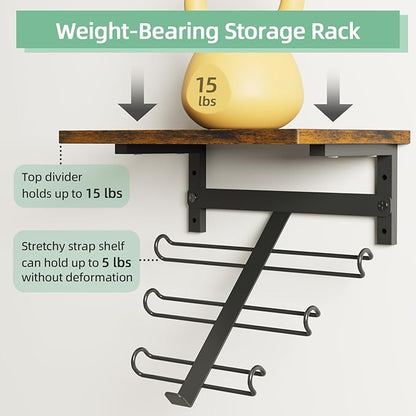 TJ.MOREE Resistance Rack Band Storage Hanger with Shelf Gym Equipment Organizer, Storage Rack for Home Gym, Brown