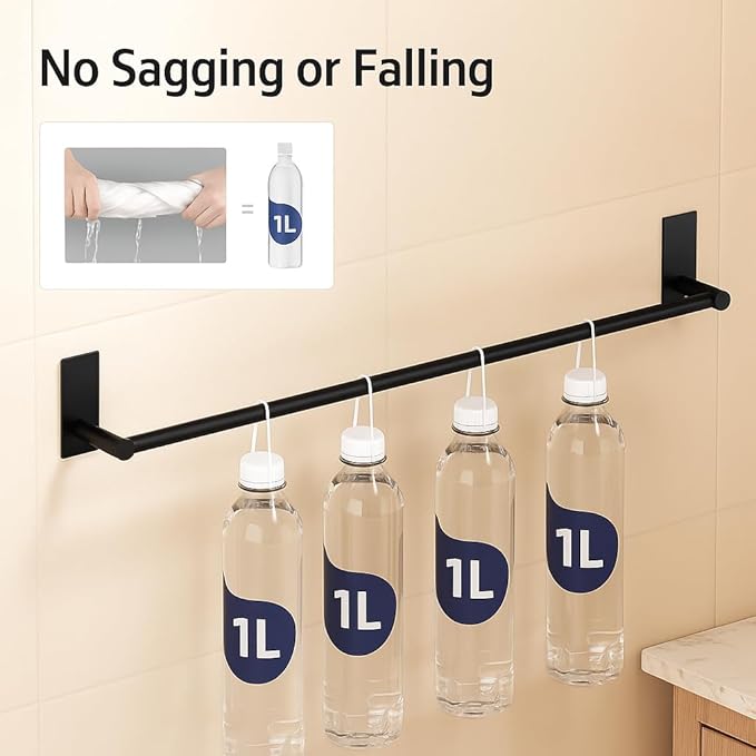KES Bathroom Towel Bar Usable Length 24-Inch Adhesive Hand Towel Holder No Drill Wall Mounted SUS 304 Stainless Steel Matte Black, A7000S60B-BK