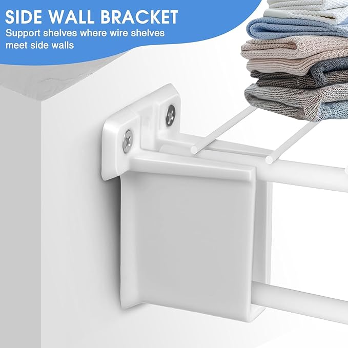 12 Inch Wire Shelf Brackets Set - Heavy Duty Steel Shelf Support Kit (3 Brackets + 6 Clips + 2 Ends) for Closet, Wall Mounted Storage Rack