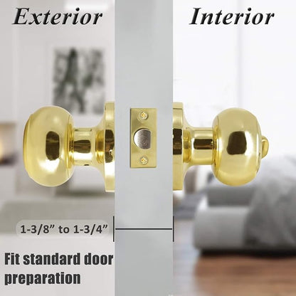 Probrico Polished Brass Privacy Door Knobs,Interior Door Knob for Bedroom and Bathroom Keyless Door Locksets, 3 Pack