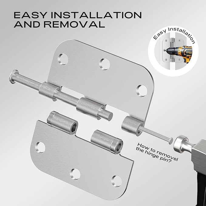 18 Pack Nickel Door Hinges 3.5 Inch 5/8" Radius Round Brushed Nickel Interior Ball Bearing Hinges with 5/8" Radius Corners Squeak-Free Silver Hardware