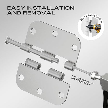 Brushed Nickel Door Hinges 12 Pack 3.5 Inch 5/8" Radius Round Satin Nickel Interior Ball Bearing Hinges with 5/8" Radius Corners Squeak-Free Silver Hardware