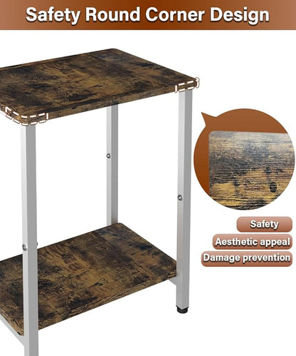 2 Tier Side Table, Heavy Duty End Table with Shelves, Narrow Nightstand Table for Small Spaces, Record Player Table for Bedroom, Living Room, Sofa Couch - Rustic Brown & White