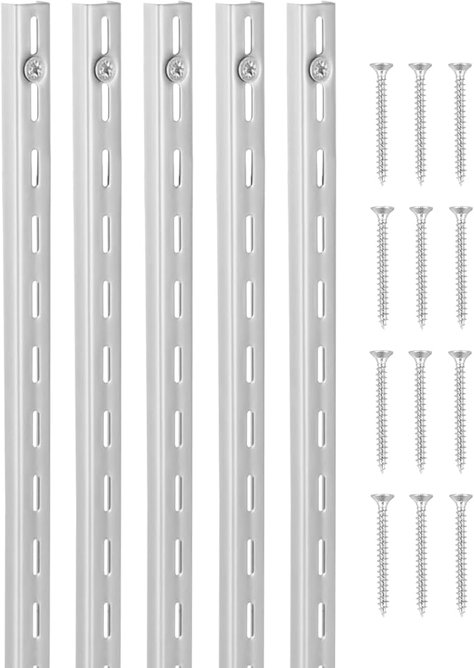 VEVOR Shelf Pilaster, 39-inch 10 Pack, Upright Wall Shelving System, Heavy Duty Support System Single Slot Shelf Rails, 40 Screws Included, Suitable for Cabinet Closet Organization Storage, Silver