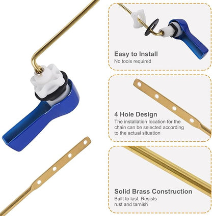 Hibbent Universal Metal Front Mount Toilet Handle Replacement Kit, Brass Toilet Flush Tank Lever with Stainless Steel Flapper Chains for Most Toilets, Blue