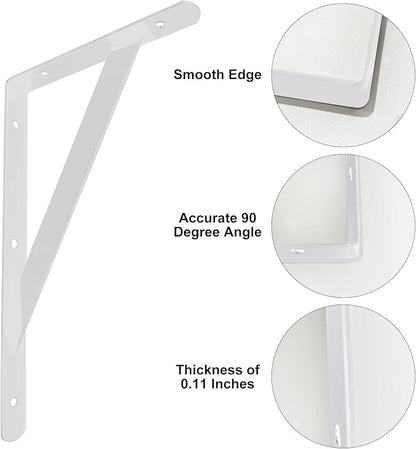Heavy Duty Shelf Brackets Wall Mount Steel Bracket Wall Brackets for Shelves (White, 6 x 4 Inch-2 Pairs)