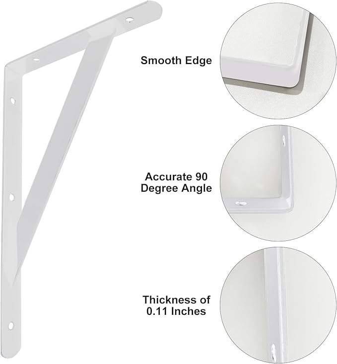 Heavy Duty Shelf Brackets Wall Mount Steel Bracket Wall Brackets for Shelves (White, 6 x 4 Inch-1 Pair)