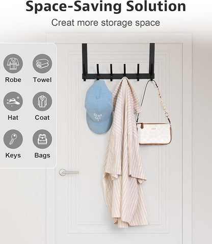 Over The Door Hooks, Door Hanger Hooks for Hanging, Over The Door Towel Racks for Bathroom, Coat Rack Door Towel Hanger Towel Hooks (1Pack, Black)