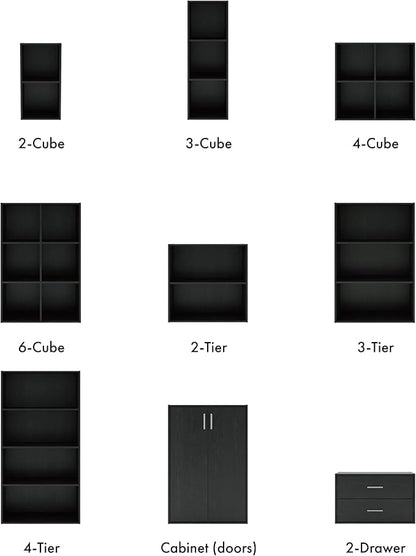 Homes: Inside + Out Apexa 2-Cube Storage Organizer Shelves, Stackable Wood Bookcase Fits Cubby Bins for Organization, Dorm Teen Room Decor & Home Office, Black