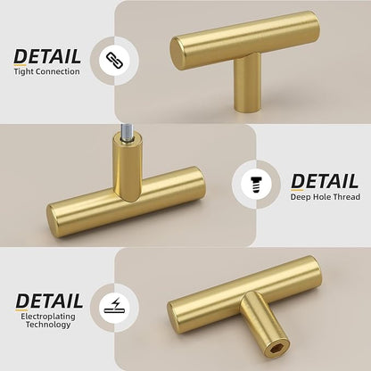 Goldenwarm 5Pack Single Hole Gold Cabinet Knobs and Pulls Door Cupboards Drawers Bedroom Furniture Handles 2 Inch Overall Length Brushed Brass