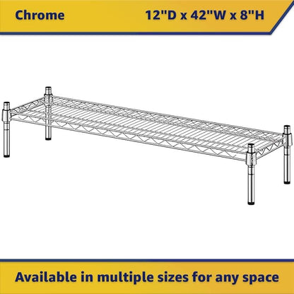 12" x 42" x 8" Chrome Wire Storage Shelf, Dunnage Rack, Commercial 1 Tier Small Shelf