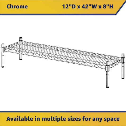 12" x 42" x 8" Chrome Wire Storage Shelf, Dunnage Rack, Commercial 1 Tier Small Shelf