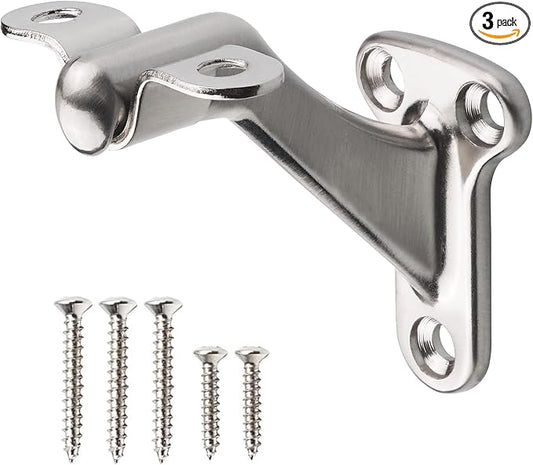 3 Pack brushed nickel handrail bracket,Handrail Stair Brackets 3" Heavy Duty Support Hardware Stairways, Home or Office Staircase Hand Rail Bracket with Screws,Easy Installation Railing Bracket
