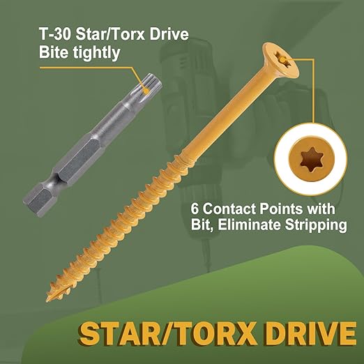 LIONMAX Deck Screws #14 x8 Inch, 100 PCS, Long Wood Screw, Rust Resistant, Exterior Epoxy Coated for Outdoor Decking, Torx/Star Drive Head, T30 Star Bit Included