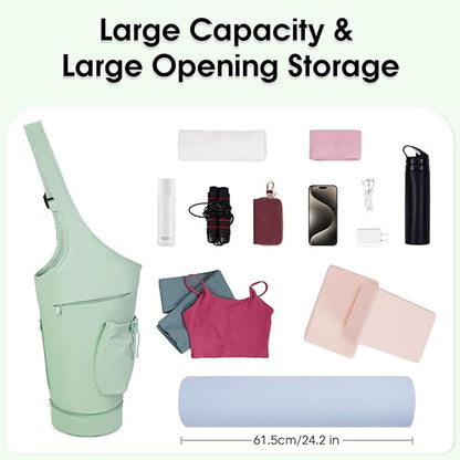sportsnew Yoga Mat Bag, Large Opening Long Tote Yoga Mat Carrier Holder Bag with Waterproof Wet Pocket and Drawstring Water Bottle Pocket, Adjustable Shoulder Strap Storage Bag, patent pending