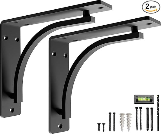 Classic Black Heavy Duty Shelf Brackets 10 inch by Balin Designs– L Bracket, Wall Mounted Support, Extra Wide Bracket, Decorative Shelf Brackets, Fireplace Mantel with Hardware Included, Set of 2