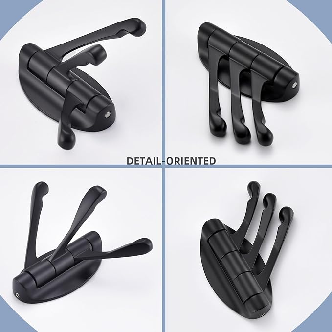 Angle Simple Folding Towel Hook Matte Black, Metal Swivel Robe Hook, Bathroom Towel Holder, Clothes Coat Holder for RV Home Storage, Wall Mount