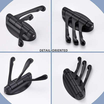 Angle Simple Folding Towel Hook Matte Black, Metal Swivel Robe Hook, Bathroom Towel Holder, Clothes Coat Holder for RV Home Storage, Wall Mount
