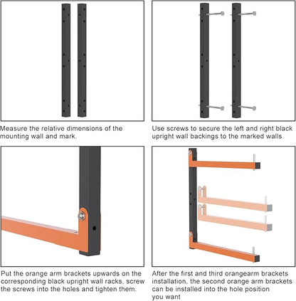 Lumber Rack Wall Mount, Lumber Storage Rack, Heavy Duty Wood Storage Racks with 9-Level System, 1080 lb Substantial Garage Wood Organizer, Orange Lumber Metal Racks for Indoor and Outdoor (6 PACK)