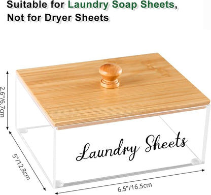 Acrylic Laundry Sheet Holder with Bamboo Lid, Laundry Detergent Sheet Container/Holder/Dispenser, laundry Room Organization and Storage