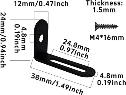 20Pcs 1.5"x1"x0.5"Adjustable Right Angle Brackets, Metal L Bracket Heavy Duty 90 Degree Corner Fastener L-Shape Corner Brace Support Black Shelf Bracket