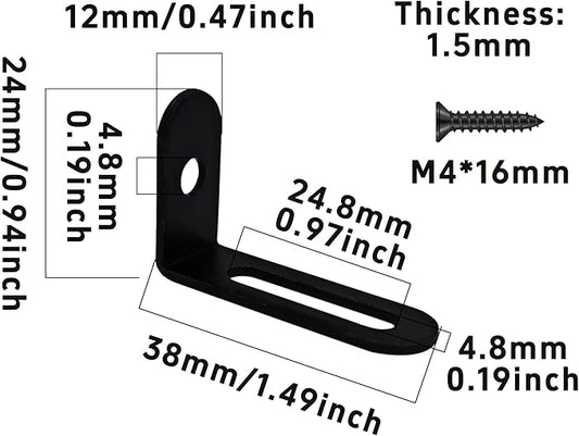 10Pcs 1.5"x1"x0.5"Adjustable Right Angle Brackets, Metal L Bracket Heavy Duty 90 Degree Corner Fastener L-Shape Corner Brace Support Black Shelf Bracket