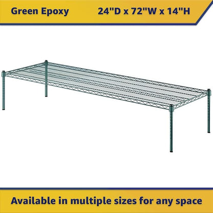 24" x 72" x 14" Green Epoxy Wire Storage Shelf, Dunnage Rack, Commercial 1 Tier Small Shelf