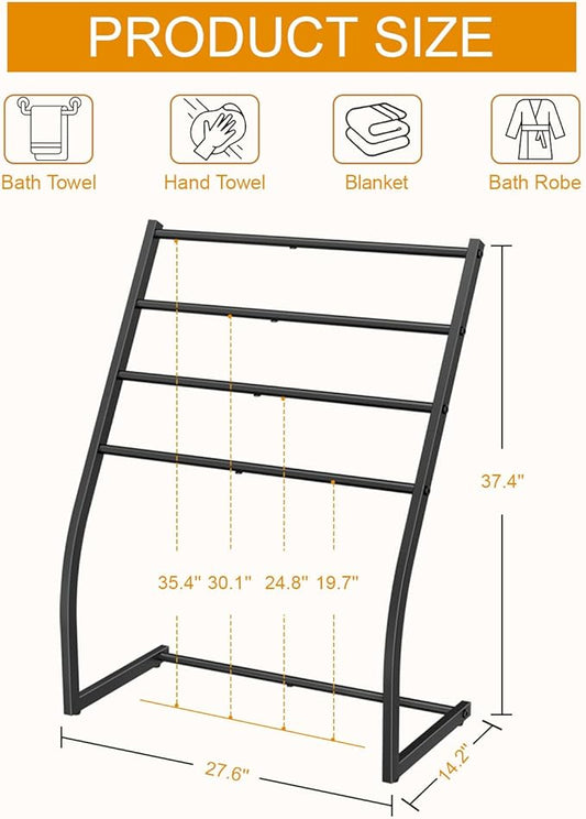 Honiter Towel Racks for Bathroom, Free Standing Towel Rack, 4 Tier Wide Towel Dryer Rack, Pool Towel Racks Outdoor, Blanket Ladder Holder, Metal Towel Bar Stand for Oversized Bath Towel