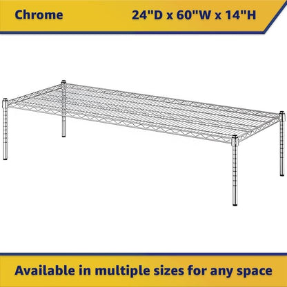 24" x 60" x 14" Chrome Wire Storage Shelf, Dunnage Rack, Commercial 1 Tier Small Shelf