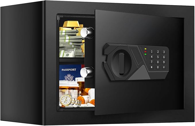 Small Safe for Home Use, Digital Security Safe Box with Combination Lock, Removable Shelf and Spare Keys, Anti-theft Steel Document Safes for Valuable, Money, 12.2" W x 7.87" D x 7.87" H