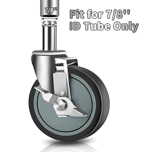 4 inches Casters for Wire Shelving Racks, Heavy Duty Metro Rack Wheels with Brake Set of 4 Stem Casters Scaffolding Wheel Replacement (.864" x 2-3/16")
