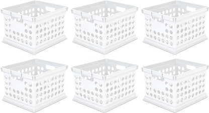 Sterilite Stackable Plastic Storage Crate Bin Organizer File Box with Handles for Home, Office, Dorm, Garage, or Utility Organization, White, 6-Pack
