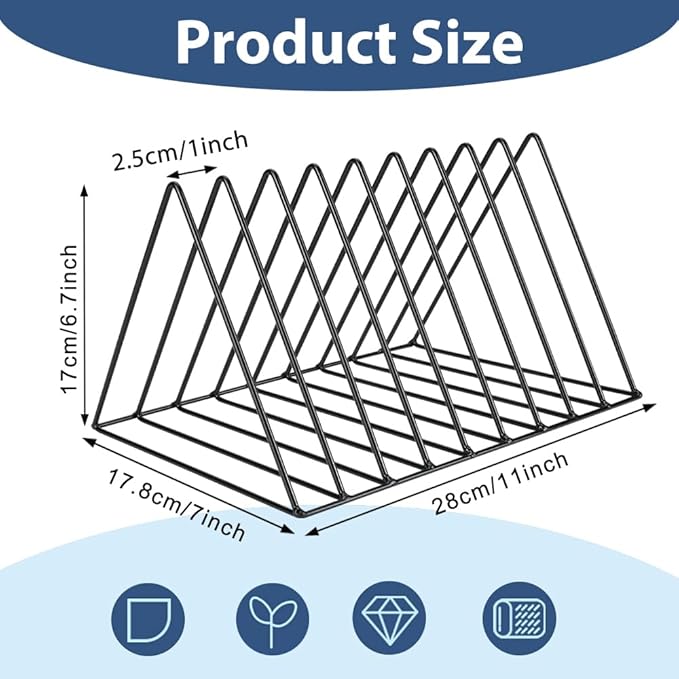 4Pcs Triangle File Holder, 9 Slot Black Magazine Holder, Metal Vinyl Record Storage Stand, Desktop File Organizer Magazine Rack, Bookshelf Organizer for Office Home, Letter Book