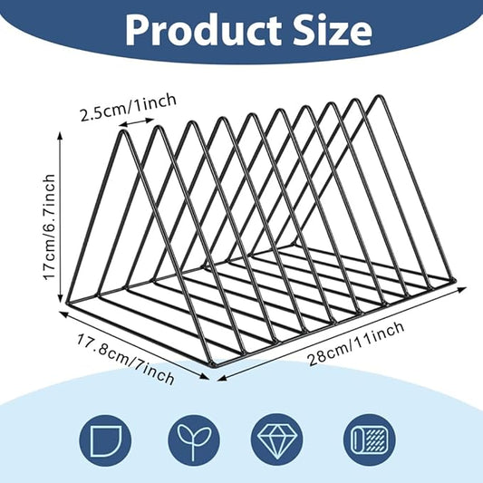 4Pcs Triangle File Holder, 9 Slot Black Magazine Holder, Metal Vinyl Record Storage Stand, Desktop File Organizer Magazine Rack, Bookshelf Organizer for Office Home, Letter Book