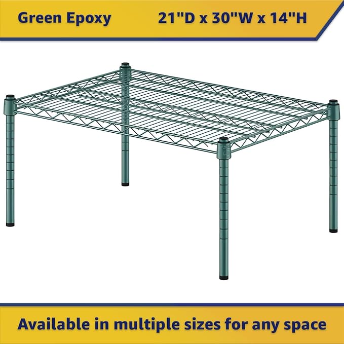21" x 30" x 14" Green Epoxy Wire Storage Shelf, Dunnage Rack, Commercial 1 Tier Small Shelf