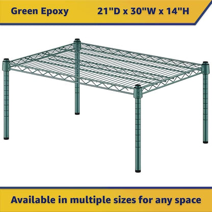 21" x 30" x 14" Green Epoxy Wire Storage Shelf, Dunnage Rack, Commercial 1 Tier Small Shelf