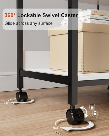 Tall Printer Stand with Charging Station, 4-Tier Large Printer Table Adjustable Shelf, Mobile Printer Cart on Wheels Heavy Duty for Home Office, Fits 3D Printer Shredder Scanner Fax, White