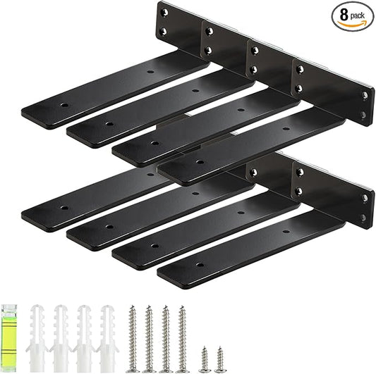 HEART ART Floating Shelf Bracket 6 Inch,8 Pack Heavy Duty Shelf Brackets,L Brackets for Shelves Black,6”L x 1.3”H x1.3”W