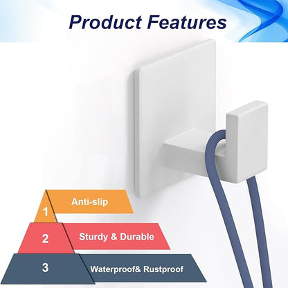 Adhesive Shower Hooks, Towel Hooks for Hanging Robe, Coat, Hat, Loofah, Heavy Duty Wall Hooks Stick on Bathroom, Kitchen and Office (2 Pack, White)