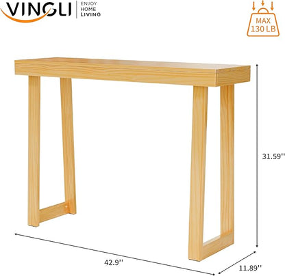 VINGLI 42.9" Entryway Table, Solid Wood Console Table, Narrow Sofa Table Behind Couch, Thin, for Living Room, Entrance, Hallway, Foyer, Bedroom, Office, Natural Wood