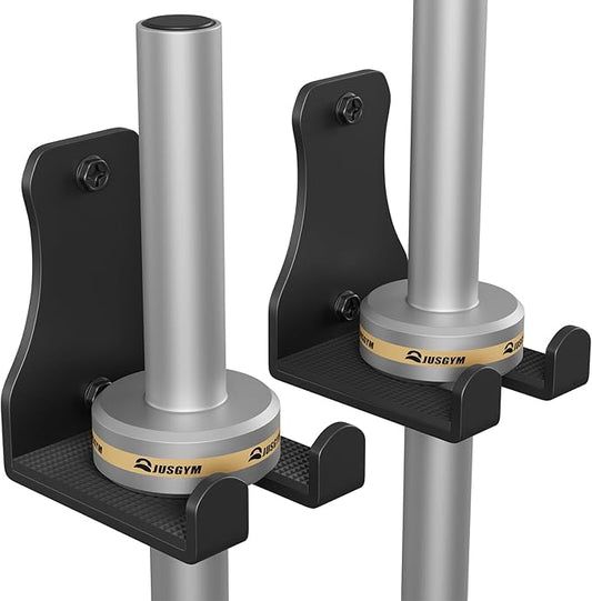 Barbell Wall Holder, Durable Olympic Barbell Hanger with Protective Pad, Space Saving Barbell Holder for Squat Rack, Home Gym and Garage, Holds Under 33mm Bar Size