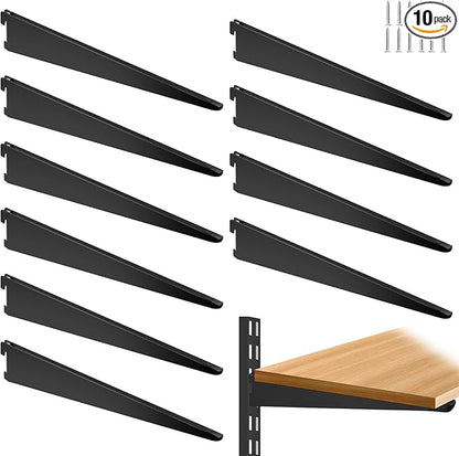 10 Pack 15‑Inch Adjustable Wire Shelf Brackets – Heavy‑Duty Double‑Track Closet & Wall Shelving System Supports（Black）